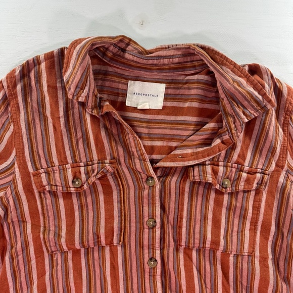 Aeropostale Striped Button Down Shirt - Red and White - Picture 4 of 8